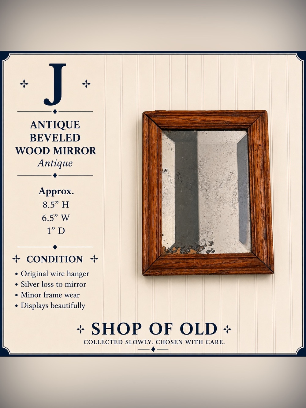 Antique Beveled Wood Mirror | Solid Wood Frame